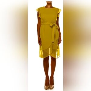 Shelby & Palmer Yellow Midi Dress with Ruffle Sleeves
